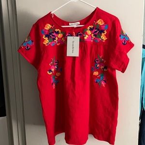 See and Be Seen red embroidered blouse